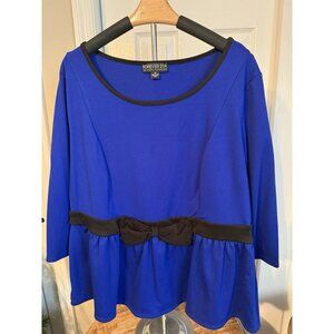 FOREVER 21 Women's Blue Long Sleeve Peplum Shirt With Black Bow Size 3X